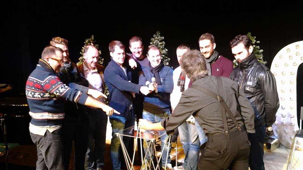 Performing magic for Only Men Aloud