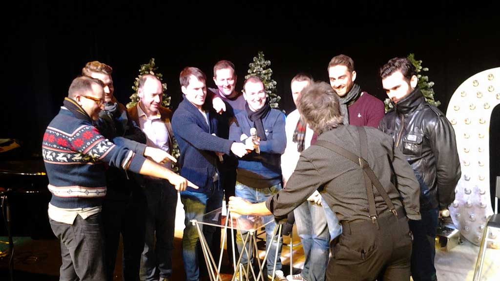 Famous band see Luke the magician Performing magic for Only Men Aloud